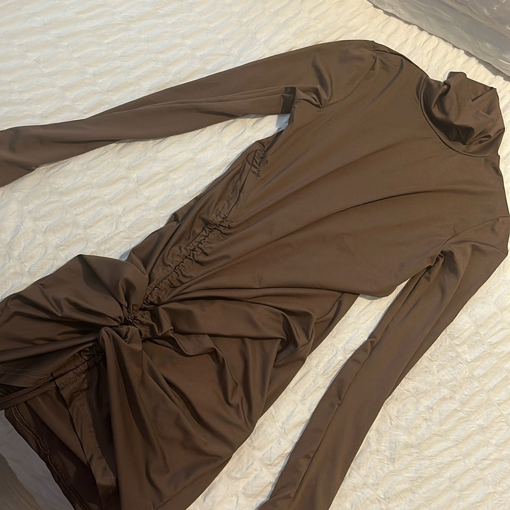 Long sleeve Brown Turtle neck mini dress